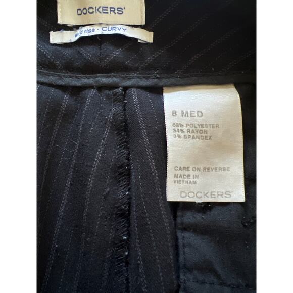 Dockers size 8 black pinstriped wide leg trousers mid rise curvy dress pants EUC - Picture 5 of 5
